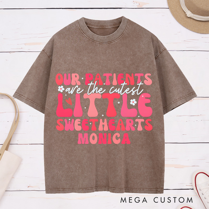 Personalized Nurse Washed T-Shirt Customized Little Sweethearts Design Washed T-Shirt 