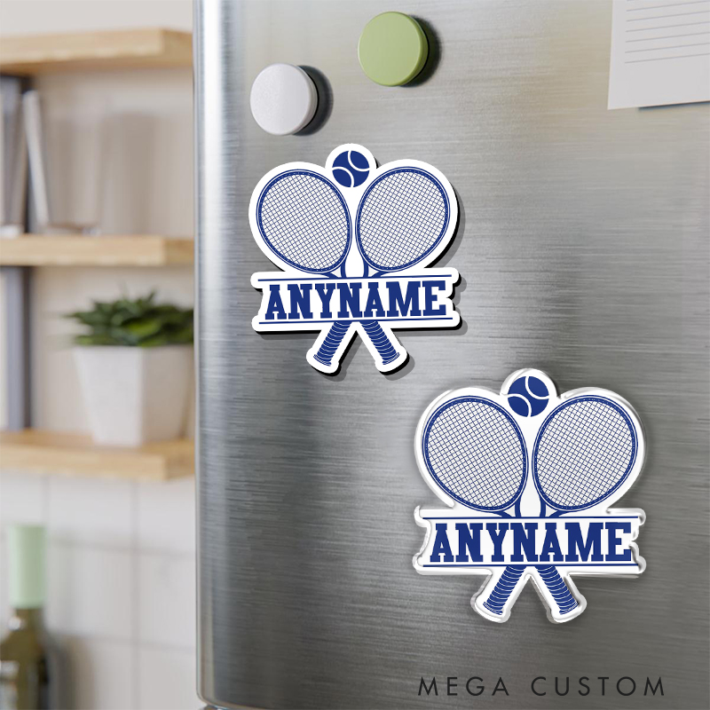 Personalized Tennis Lover Fridge Magnet Crossed Rackets with Your Name 