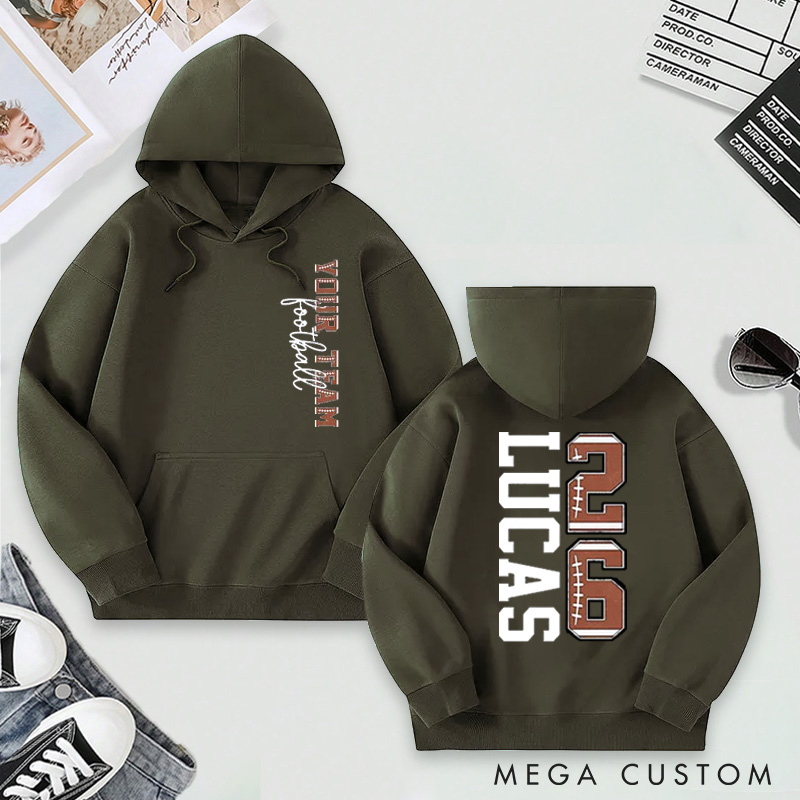 Personalized Football Hoodie with Custom Team Name, Player Name, and Number Design