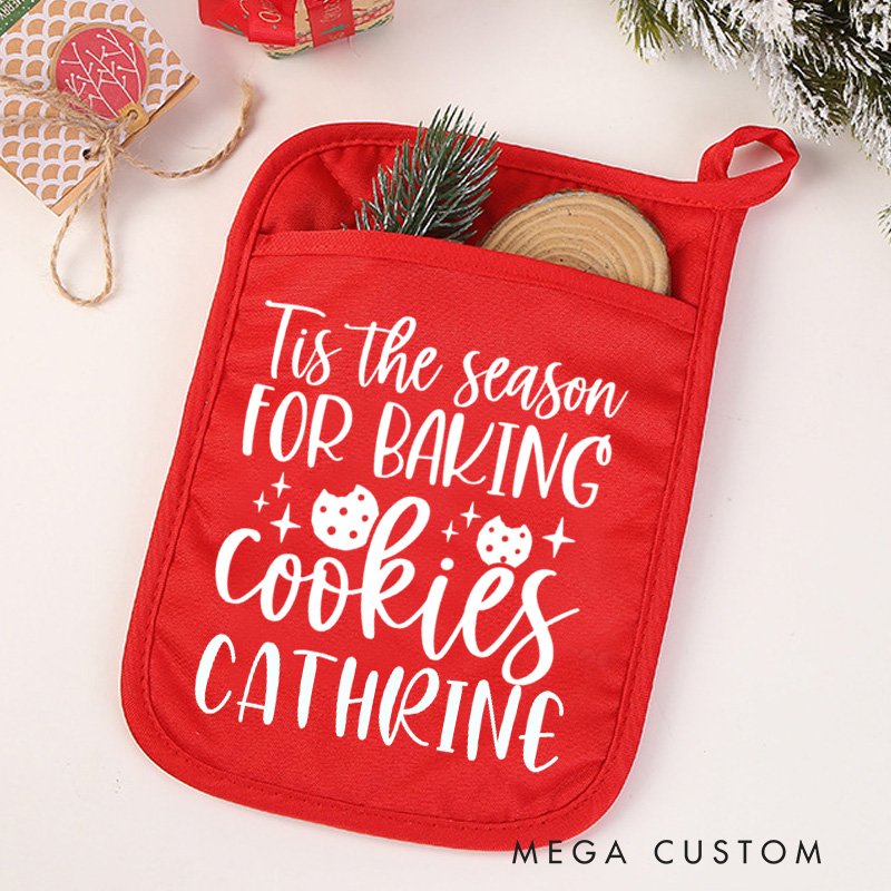 Personalized Tis the Season for Baking Cookies Pot Holders Custom Cookie Potholder with Name Baking Lovers Gift Baker Gift