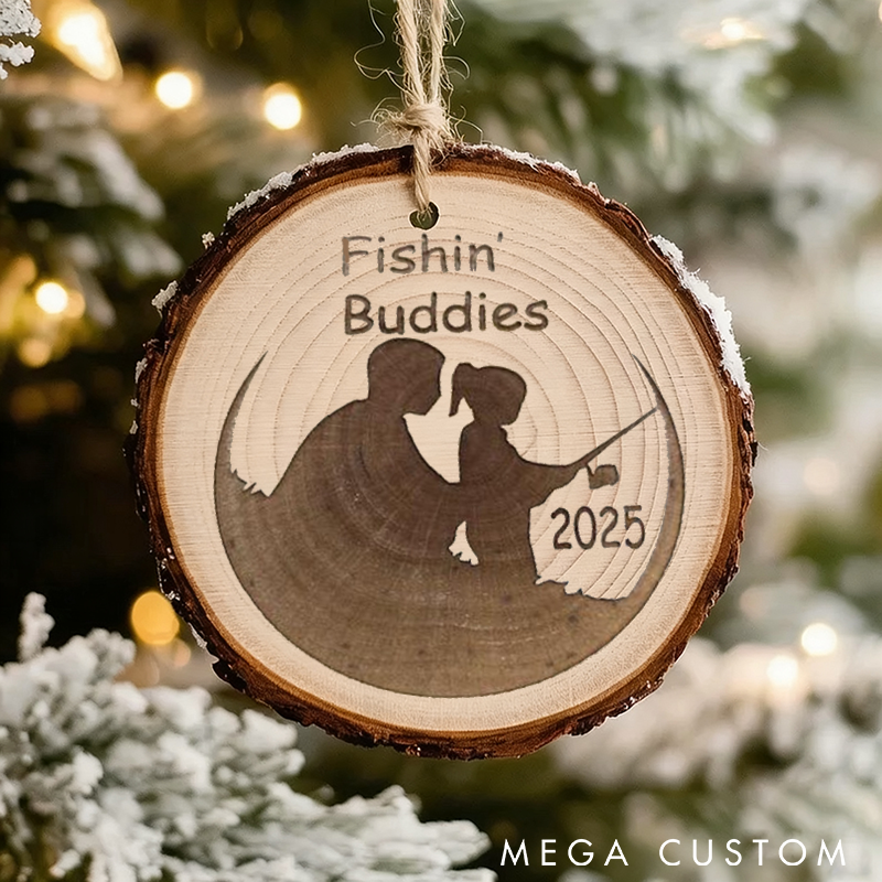 Personalized Fishing Ornament Wood Christmas Ornament Custom Time and Text Perfect Gift for Fishing Buddies Christmas Tree Decoration and Keepsake