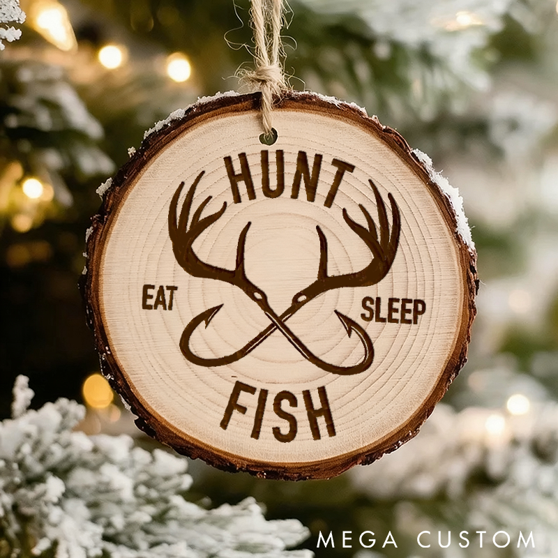 Personalized Rustic Hunt Fish Ornament Hunting and fishing Ornament Natural Wood Ornament Perfect Christmas Decor for Outdoor and Fishing Enthusiasts