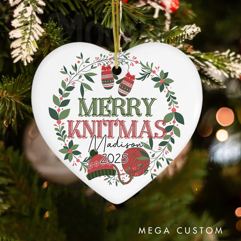 Personalized Merry Knitmas Christmas Ornament Gift for Knitting Lovers Christmas Decoration for Knitters