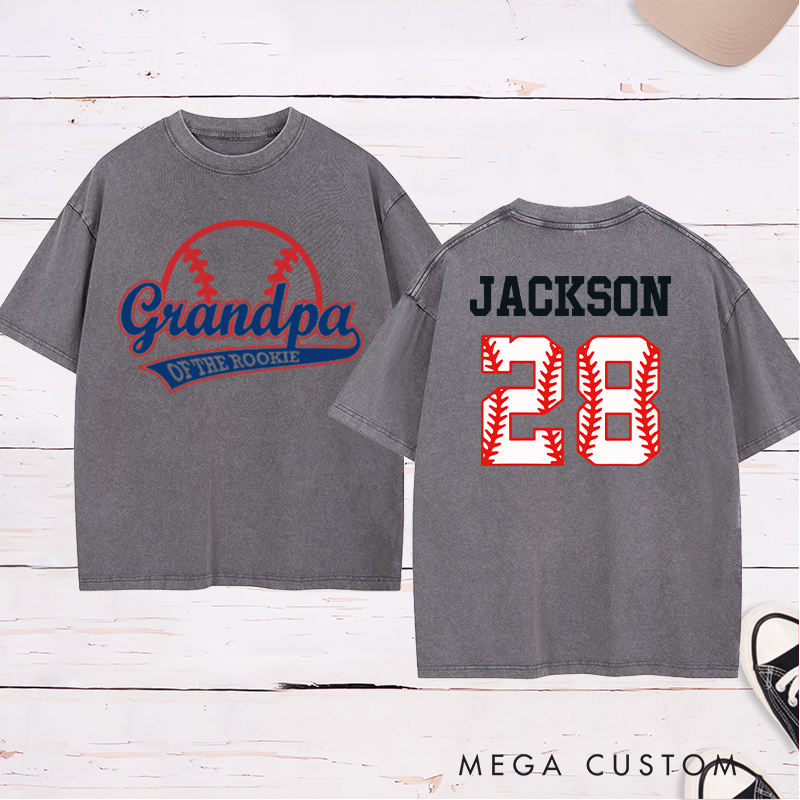 Personalized Baseball Name and Number Washed T-Shirt for Grandpa