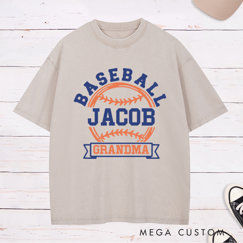 Personalized Baseball Washed T-Shirt Featuring Family Title and Player Name