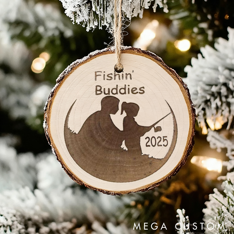 Personalized Fishing Ornament Wood Christmas Ornament Custom Time and Text Perfect Gift for Fishing Buddies Christmas Tree Decoration and Keepsake