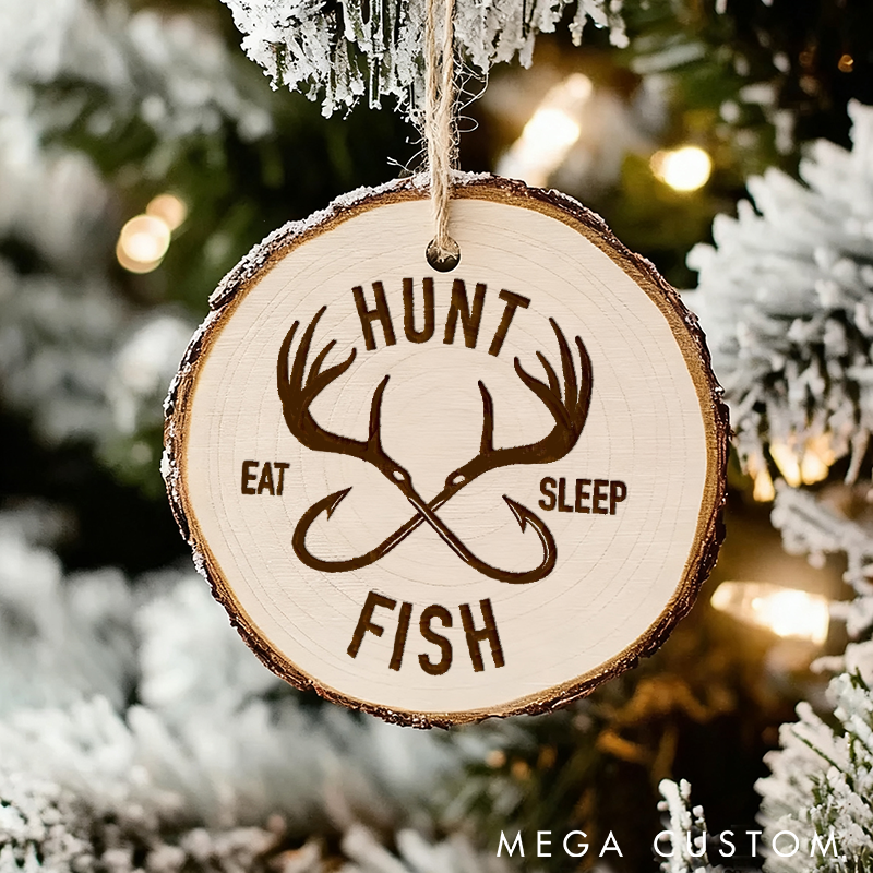 Personalized Rustic Hunt Fish Ornament Hunting and fishing Ornament Natural Wood Ornament Perfect Christmas Decor for Outdoor and Fishing Enthusiasts