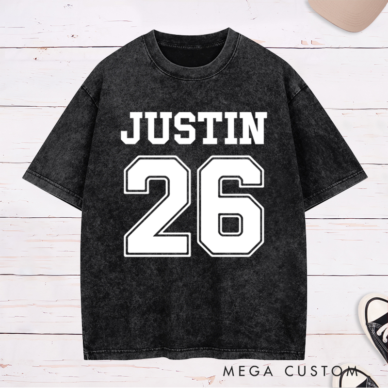 Personalized Team Name and Number Washed T-Shirt