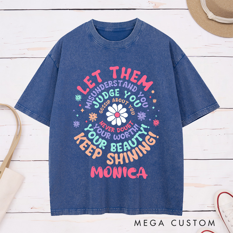 Personalized Nurse Washed T-Shirt Customized Keep Shining Nurse Design Washed T-Shirt 