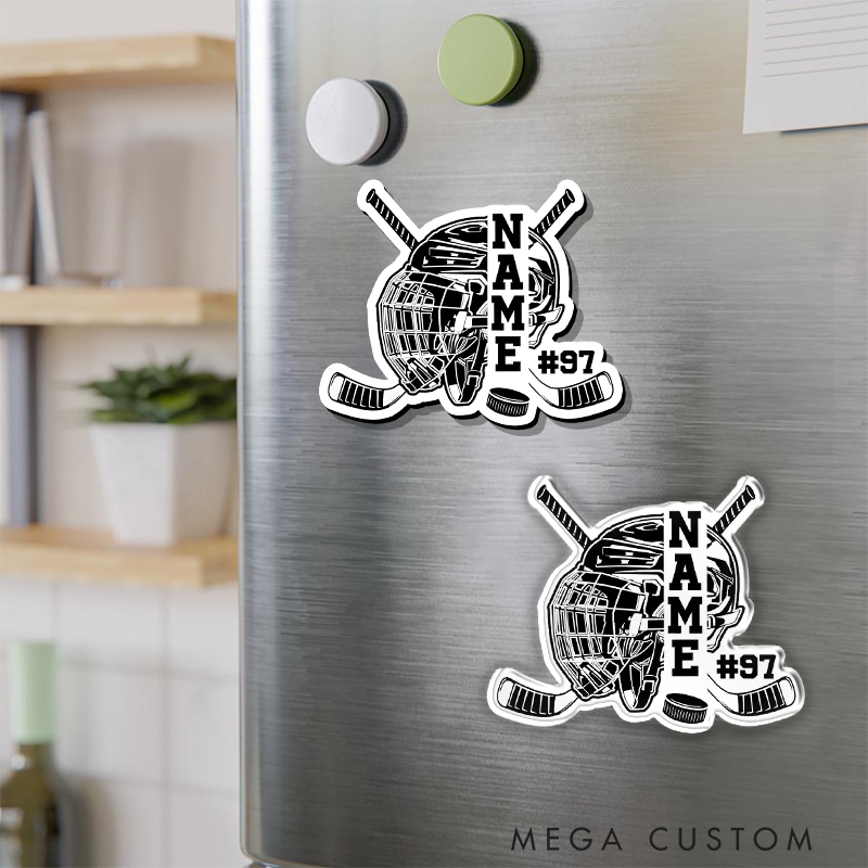 Personalized Hockey Helmet Fridge Magnet with Custom Name and Number