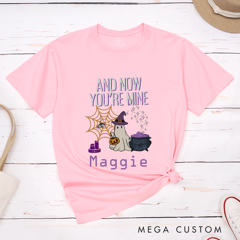 Personalized I Put A Spell on You and Now You're Mine Halloween Witch Couple Matching T-Shirt 