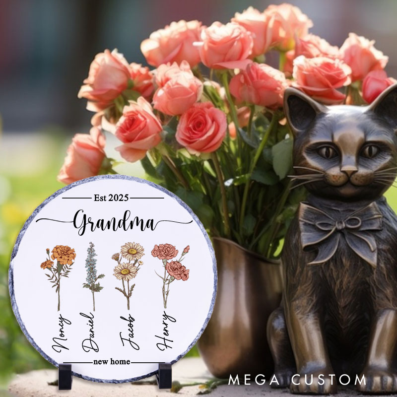 Personalized New Home Decorative Plaque Custom Floral Design with Family Names and Year Tabletop Display Perfect for Grandma Housewarming Gift Keepsake Ornament