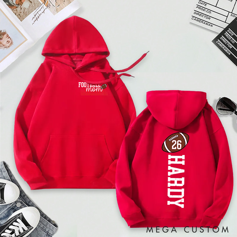Personalized Football Mom Hoodie with Custom Name and Number Design