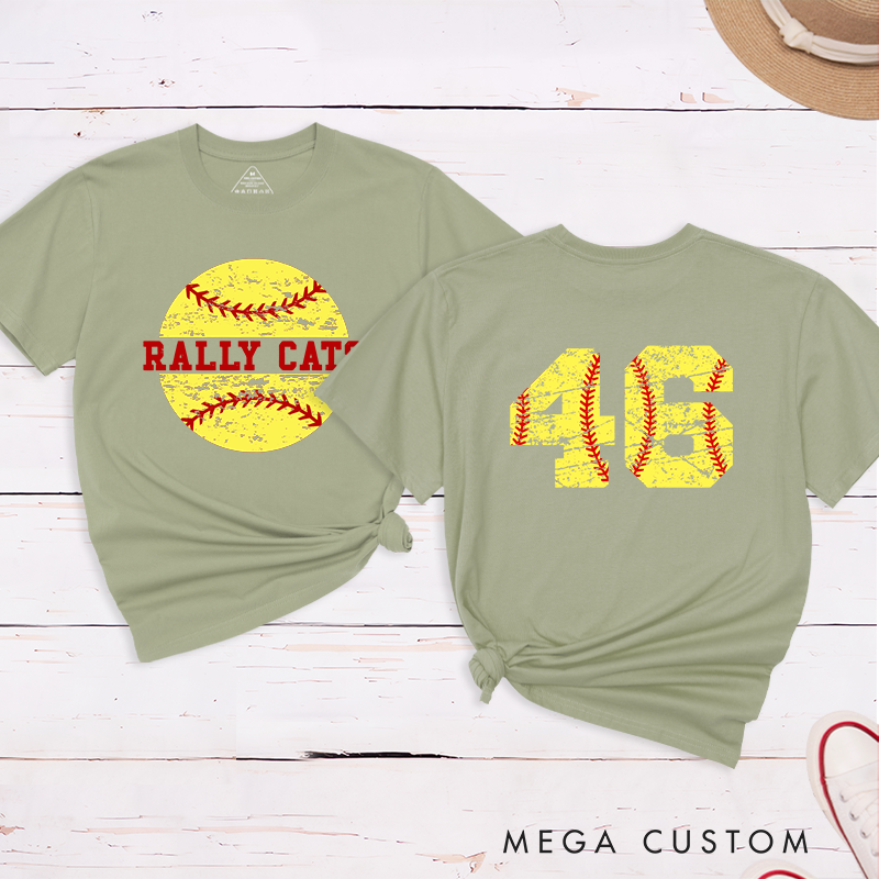 Personalized Softball T-Shirt Design Featuring Custom Team Name Distressed Softball Graphic and Bold Jersey Number on the Back