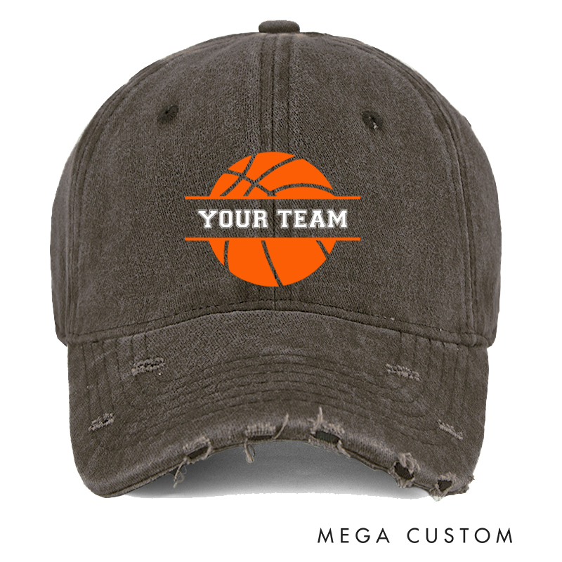 [Copy]Personalized Distressed Denim Basketball Cap with Custom Team Name Player Title and Number Design