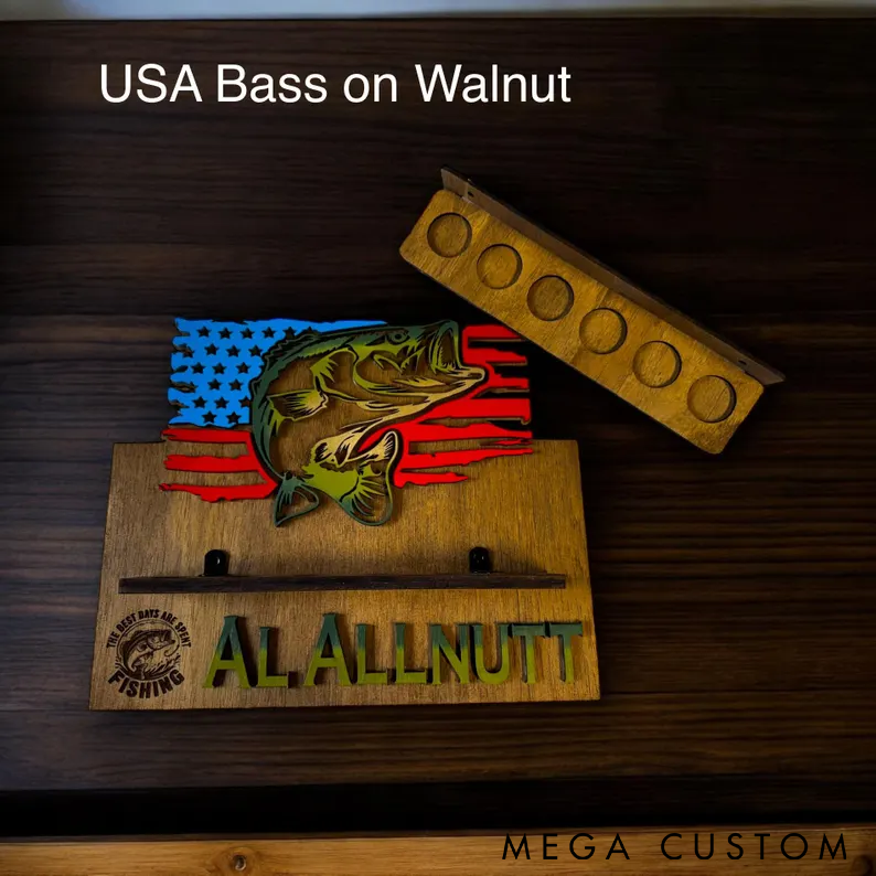 Personalized Fishing Rod Holder Wall Mount Custom Name Wooden Rack with Fish Design Perfect for Organizing Gear and Fishing Enthusiast Gifts