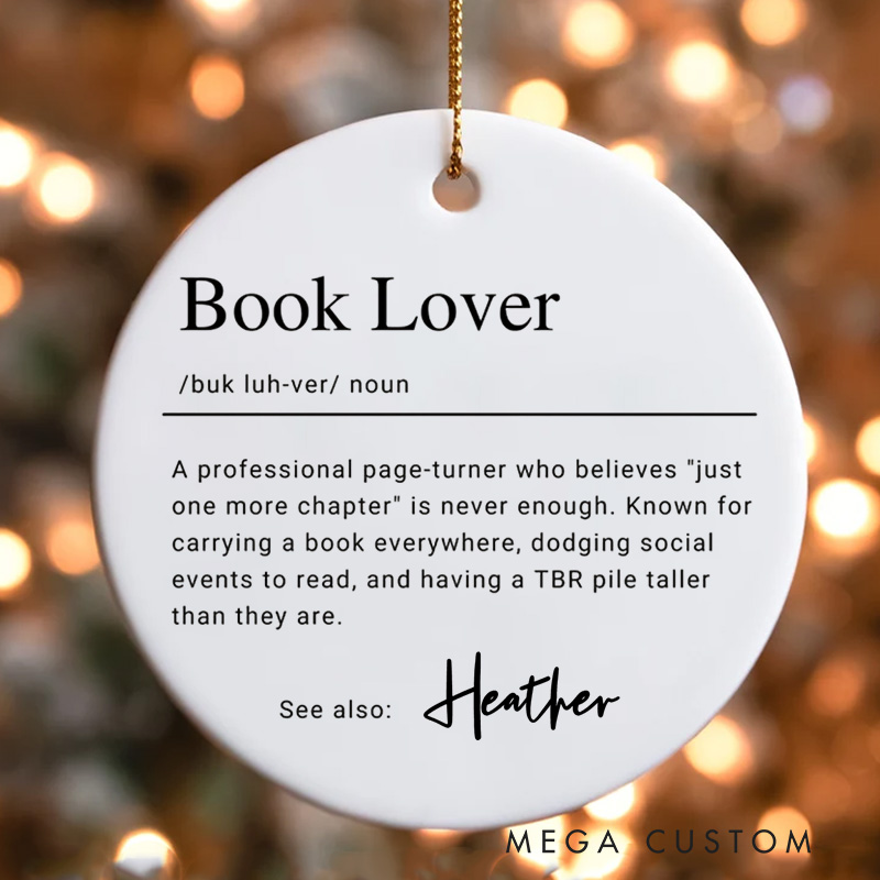 Personalized Book Lover Keepsake Christmas Ornament Ceramic Name Definition Ornament Holiday Decor for Book Lovers Gift Bookish Gift Librarian Gift
