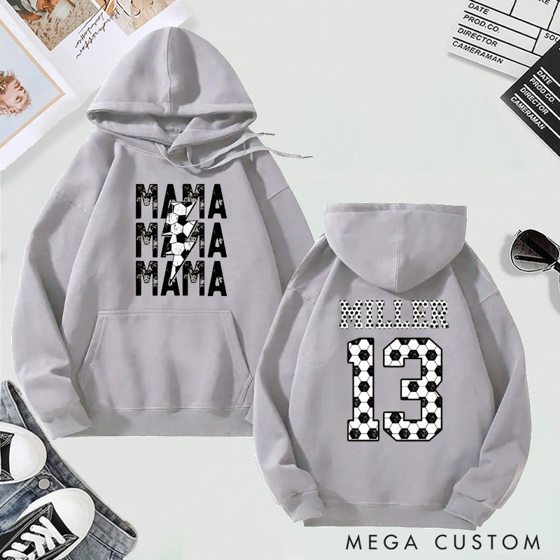 Personalized "Mama" Soccer Hoodie with Custom Name and Number Design