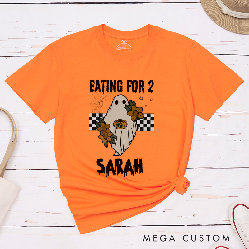 Personalized Eating for 2 and Drinking for 3 Pregnant Couple Humor Ghosts Halloween T-Shirt