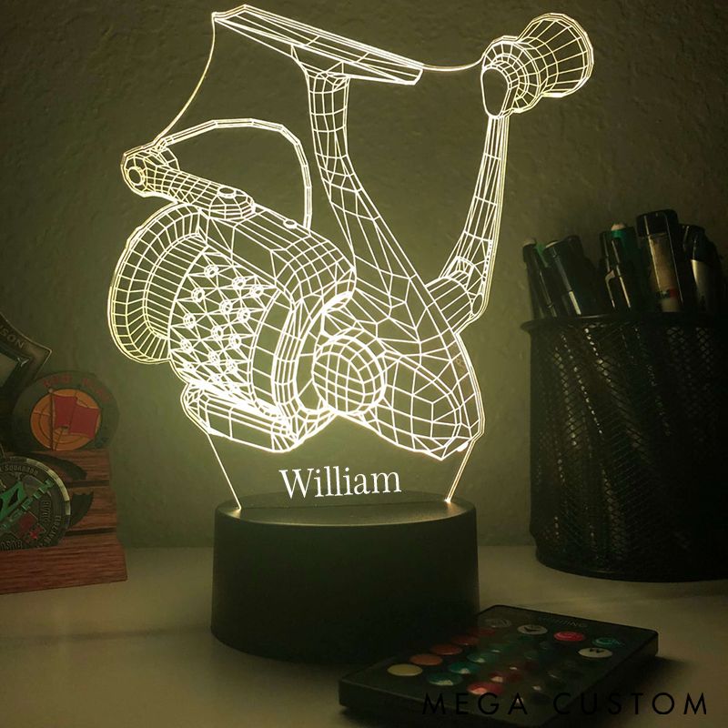 Personalized 3D Fishing Reel Night Light Remote-Controlled LED Lamp Custom Name Perfect Gift for Fishing Enthusiasts and Home Decor