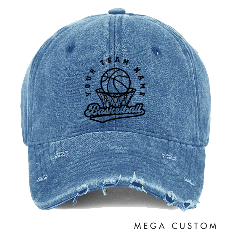 Personalized Basketball Distressed Cap with Custom Team Name and Hoop Design