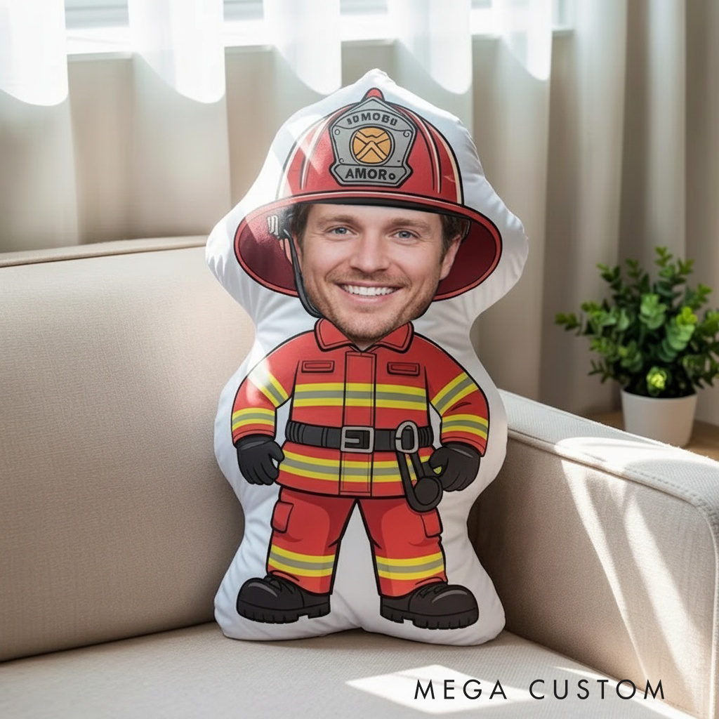 Personalized Firefighter Face Pillow Custom Photo Throw Pillow Gift for Firefighters