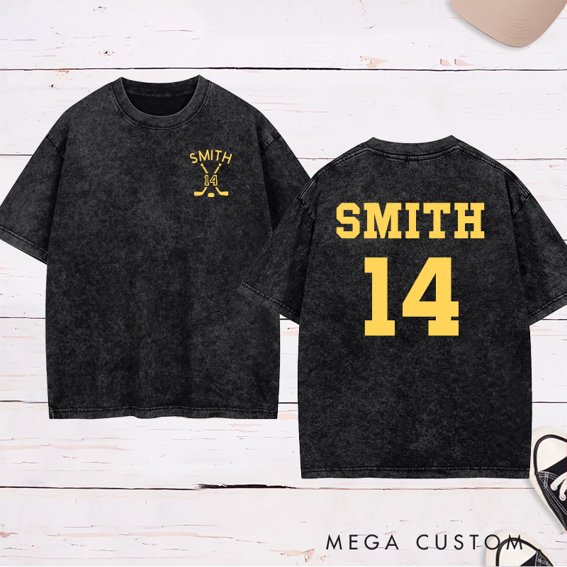 Personalized Ice Hockey Washed T-Shirt With Custom Name and Number