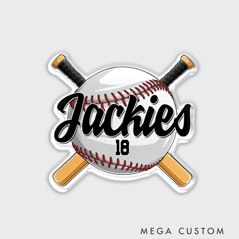 Personalized Baseball Fridge Magnet with Crossed Bats and Custom Name 