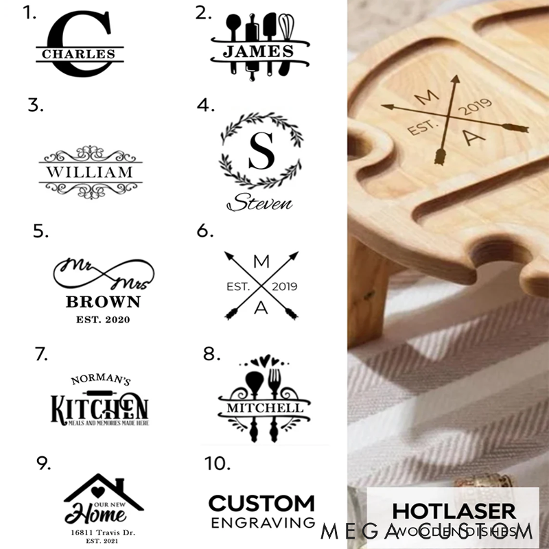 Personalized Wooden Folding Wine Picnic Table with Snack Holder Patio Furniture Portable Custom Engraved Outdoor Serving Tray for Camping or Gatherings