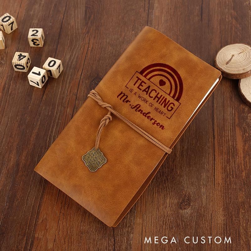 Personalized Retro Notebooks for Teacher Teaching Is a Work of Heart Leather Journal Teacher Appreciation Pocket Notebook Gift