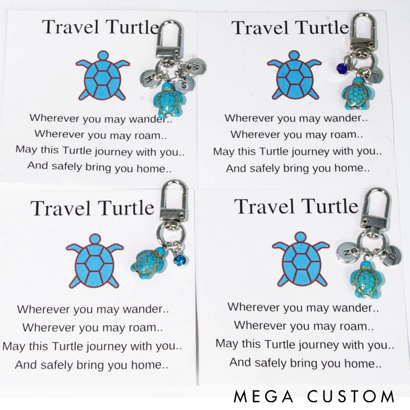 Personalized Turtle Keychain Custom Initial Charms and Birthstone Ocean-Themed Gift for Women Bag Accessory or Unique Keepsake