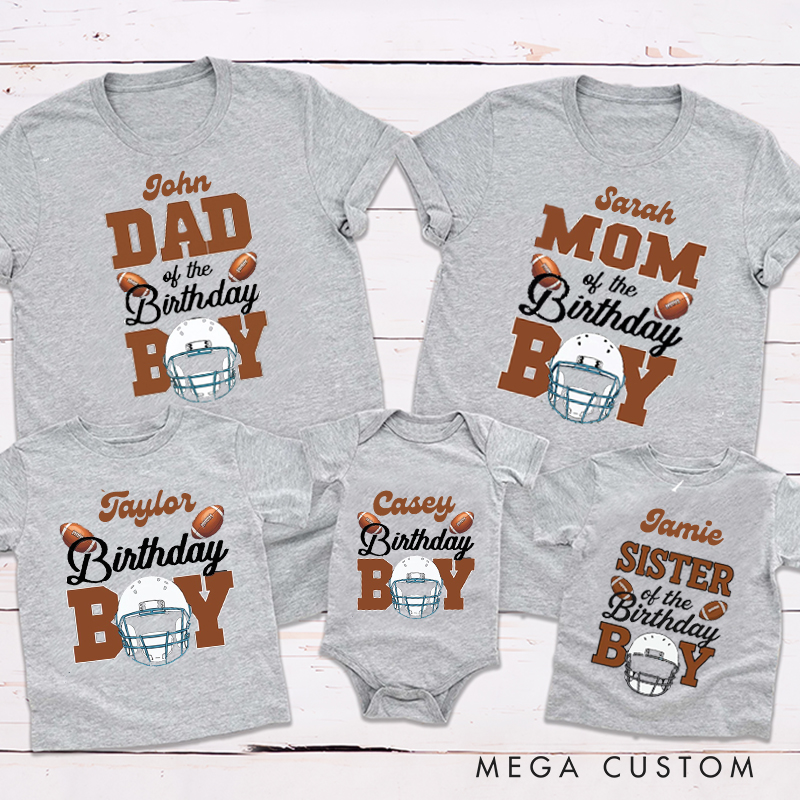 Personalized Football Birthday Party Helmet on Shirt Family Matching Outfit