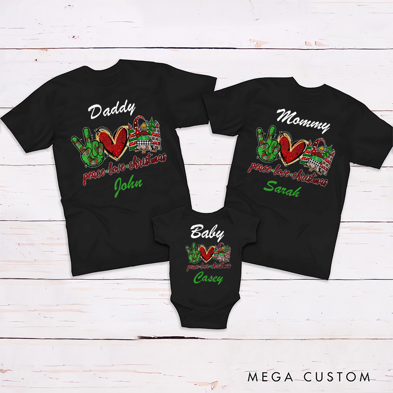 Personalized Peace Love Christmas Memorable Festival Family Matching Outfit