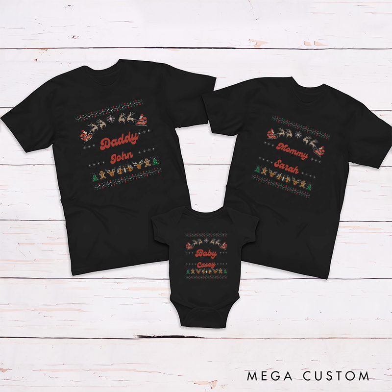 Personalized Reindeer Pulling a Sleigh Christmas Family Matching Outfit