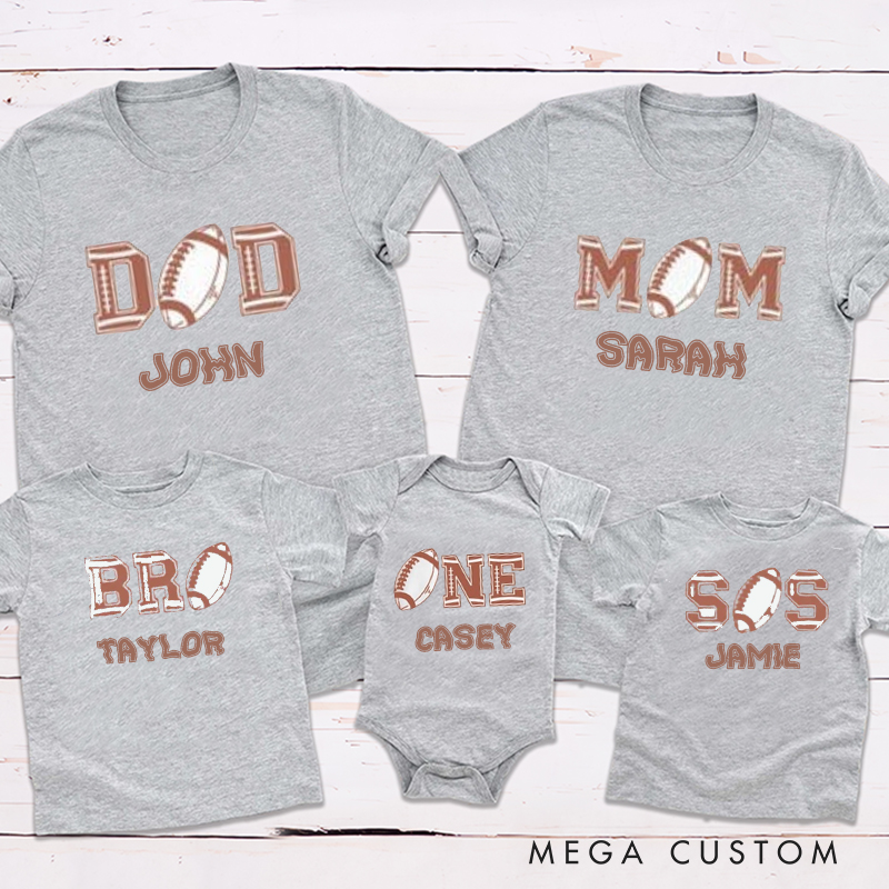 Personalized Football on Shirt First Birthday Family Matching Outfit