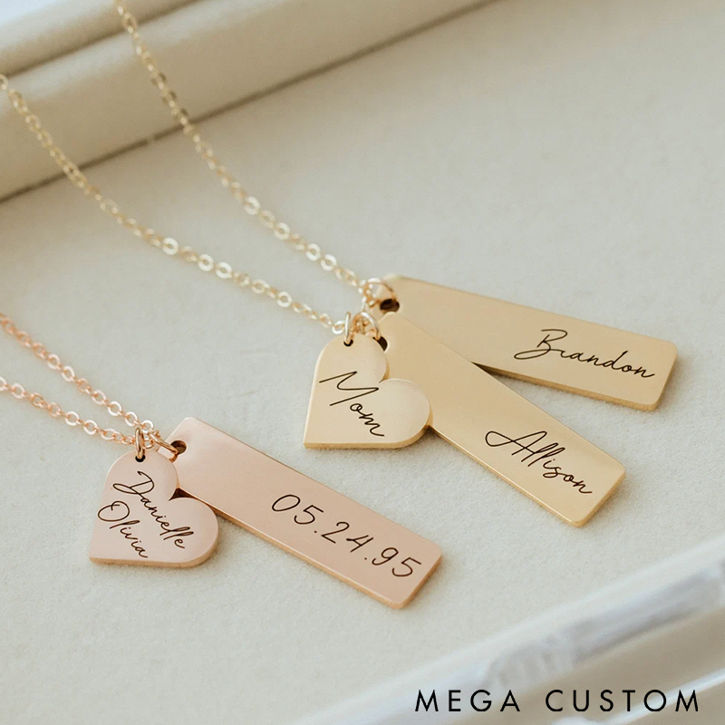 Personalized Name Bar Necklace Custom Engraved Pendant Unique Gift for Women Mom or Loved Ones