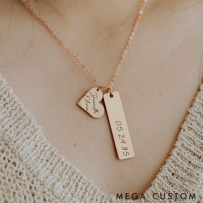 Personalized Name Bar Necklace Custom Engraved Pendant Unique Gift for Women Mom or Loved Ones