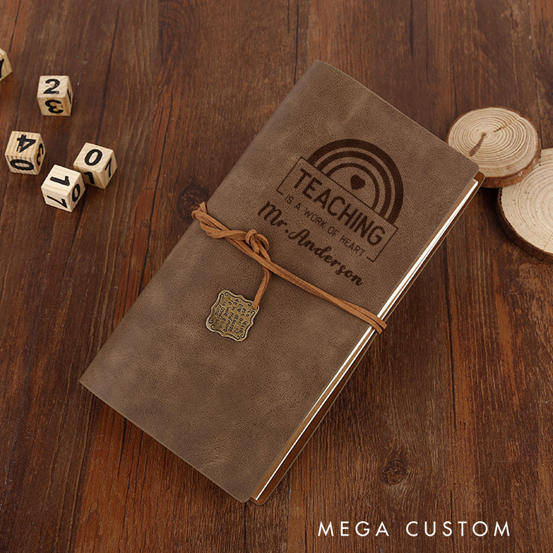 Personalized Retro Notebooks for Teacher Teaching Is a Work of Heart Leather Journal Teacher Appreciation Pocket Notebook Gift