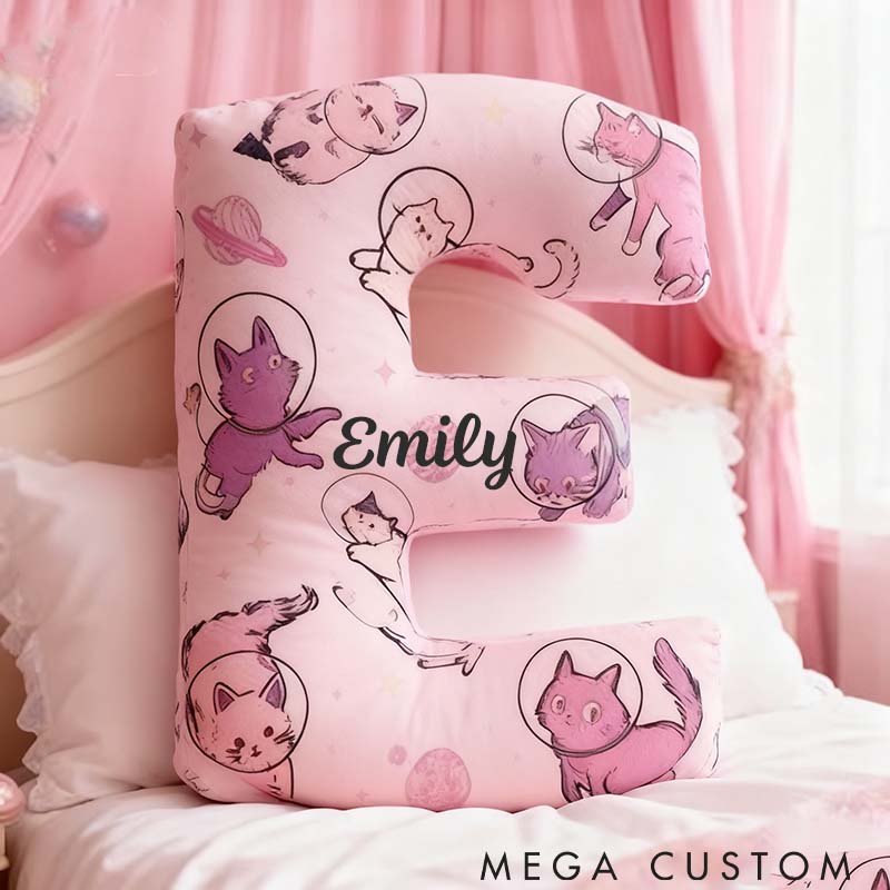 Personalized Cat Lover Pink Space Kitty Letter Pillow Graphic 3D Print Pillow