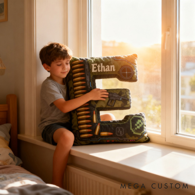 Personalized Bullet Game Letter Pillow for Game Lovers Plush Pillow Christmas Birthday Gift for Kids