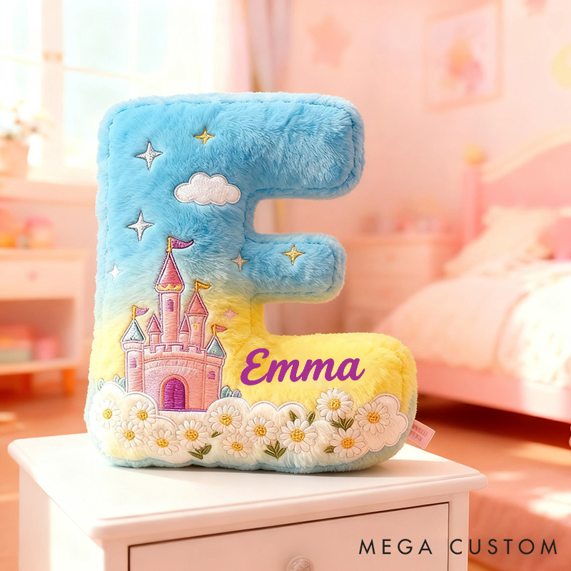 Personalized Graphic 3D Print Magic Castle Letter Pillow with Your Own Name Soft Stuffed Toy for Kids Unique Decorative Cushion for Girls' Room
