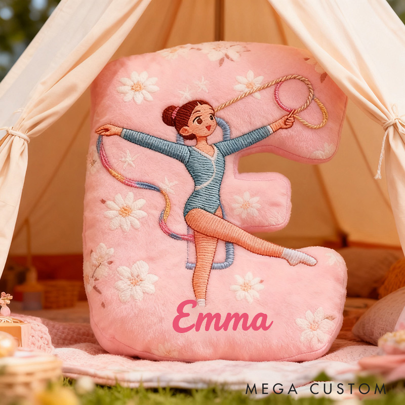 Personalized Graphic 3D Print Gymnastics Girl Pillow with Your Name Soft Stuffed Toy for Kids Unique Decorative Cushion for Girls' Room