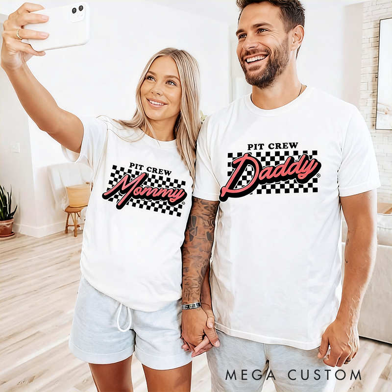 Personalized Racing Gifts Custom Pit Crew Shirts with Name Matching Mommy Daddy T-Shirts for Couple or Family