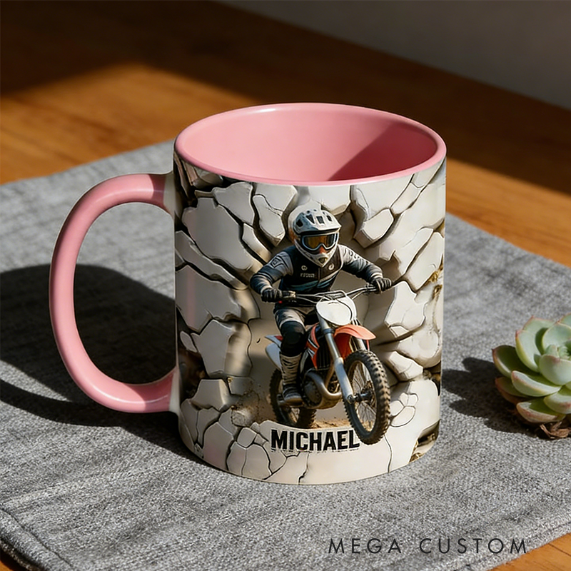Personalized Biker Gifts Custom Name Dirt Bike Mug Color Inside Coffee Cup for Men Cool Motorcycle Racer Custom Gift