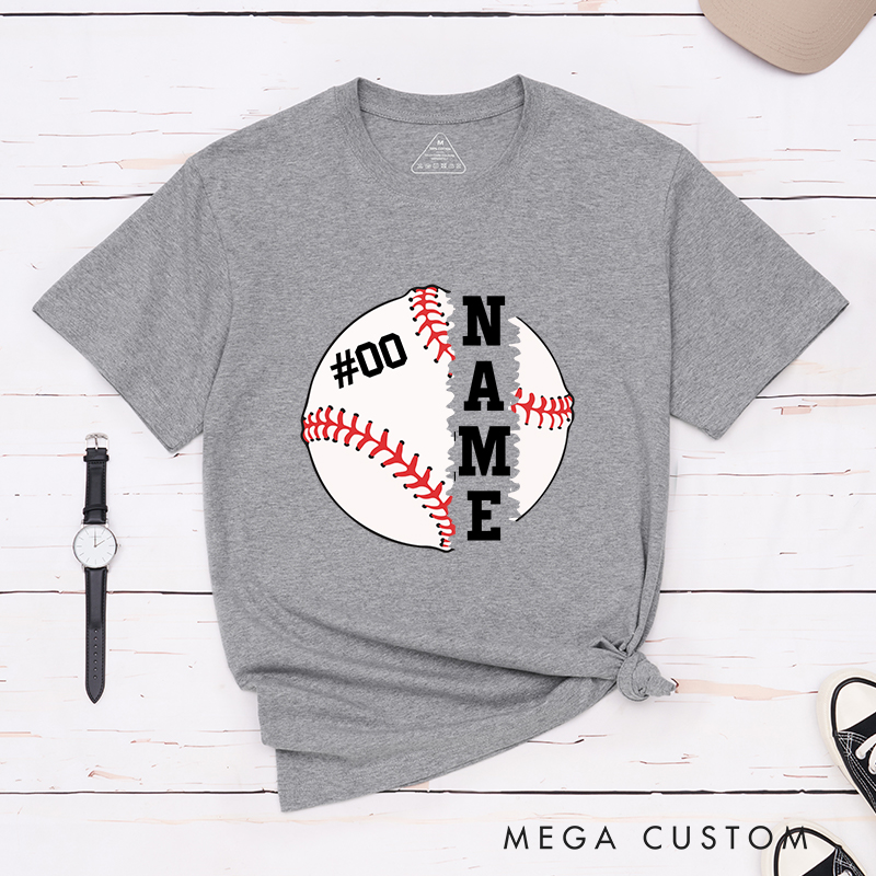 Personalized Baseball Graphic T-Shirt with Split Design and Custom Name and Number