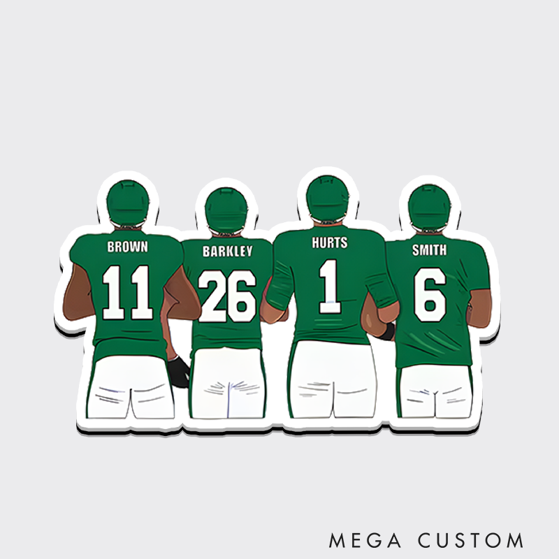 Personalized American Football 4 Player Fridge Magnet with Custom Name and Number for Fan Gifts