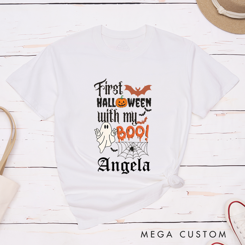 Personalized First Halloween Couple Matching T-Shirt Halloween With My Boo T-Shirt For Boyfriend and Girlfriend