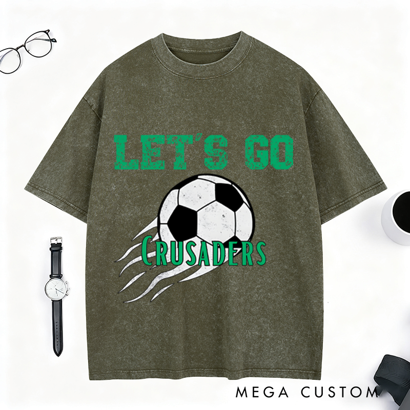 Personalized Vintage Style Soccer Washed T-Shirt with Custom Team Spirit Design