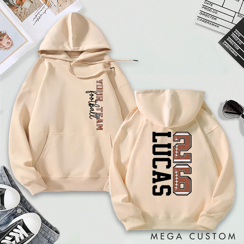 Personalized Football Hoodie with Custom Team Name, Player Name, and Number Design