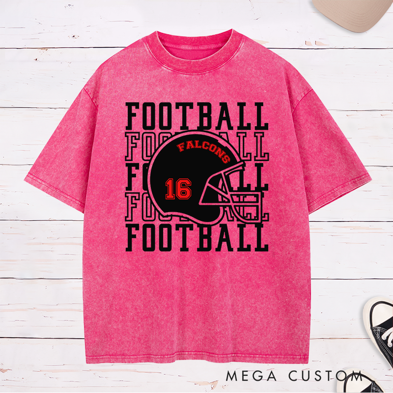 Personalized American Football Washed T-Shirts with Custom Your Team and Number-Football Fan Shirt